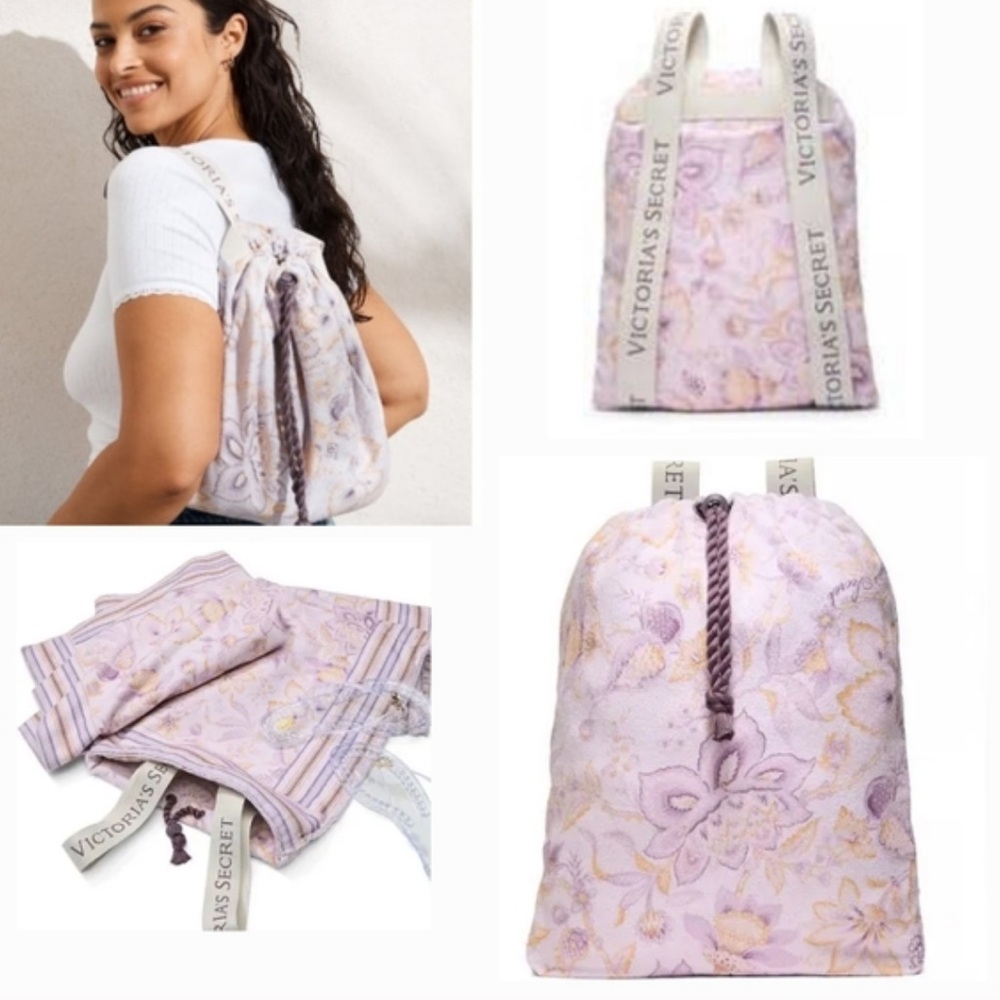 Victoria's Secret Paisley Print Lillac Packable Beach Blanket Towel Backpack NWT